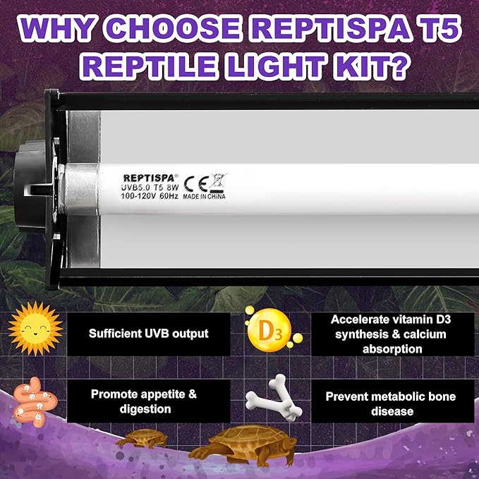T5 HO UVB Lighting Combo Kit, Reptile Light Fixture with Fluorescent Light Bulbs, Tropical Light for Reptiles and Amphibians, Basking Light for Bearded Dragon, High Output Natural Light (24W 10.0 UVB)