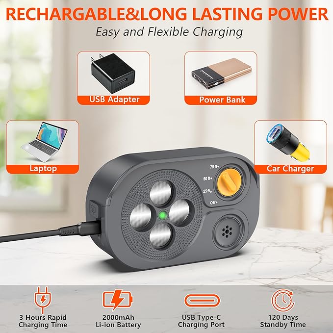 2026 New Anti Barking Device for Dogs, Bark Box Rechargeable Dog Bark Deterrent with Variable Ultra Frequency/6 Modes/IP65 Waterproof Dog Silencer Stop Neighbors‘ Dogs from Barking Up to 75ft(Grey)
