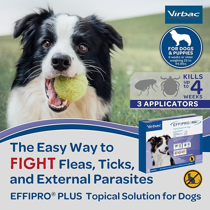 EFFIPRO PLUS Topical Solution for Dogs - Waterproof Dog Flea and Tick Treatment for Medium Dogs (23-44.9lbs) 3 Doses by Virbac
