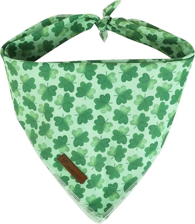 St. Patrick's Day Dog Bandana, Shamrock Triangle Bid Scarf for Small/Medium Dogs, Cotton Kerchief - Green Shamrock Spring Bandana for Girls, Boys or Cats