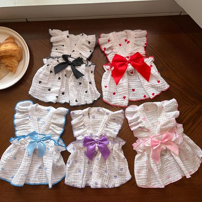 TAPBULL Dog Dresses, Fashionable Pet Dog Clothes with Heart Design, Cute Cat Birthday Dress Outfit (Pink/Red/Blue/Purple/Black 5-Pack), Medium