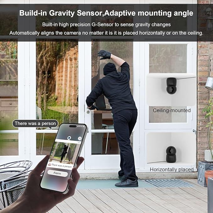 Indoor Camera,2K Cameras for Home Security with App Motion Detection Auto Tracking Alarm Live Notice Schedule Default Location,Pet Camera with Night Vision,2.4 GHz,Black, 2 Pack