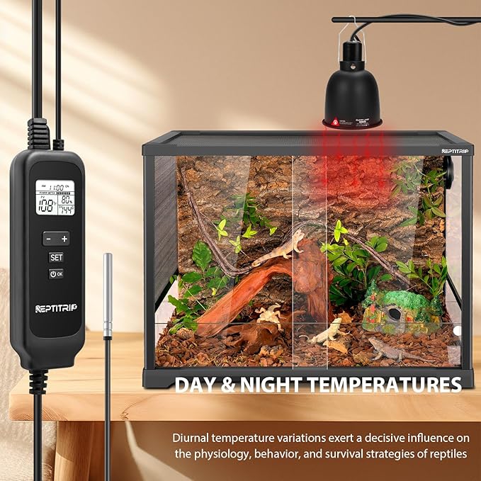 5.5" Reptile Heat Lamp Fixture with PID Dimming Thermostat, Independent Day Night Temperature Control, MAX 100W (Bulb Not Included)