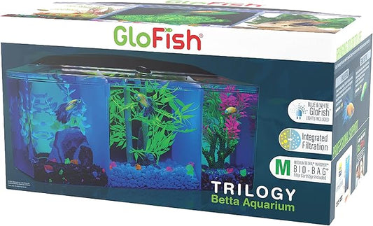 GloFish Betta Trilogy Aquarium, 3 Gallons, Includes LED Lights and Filter