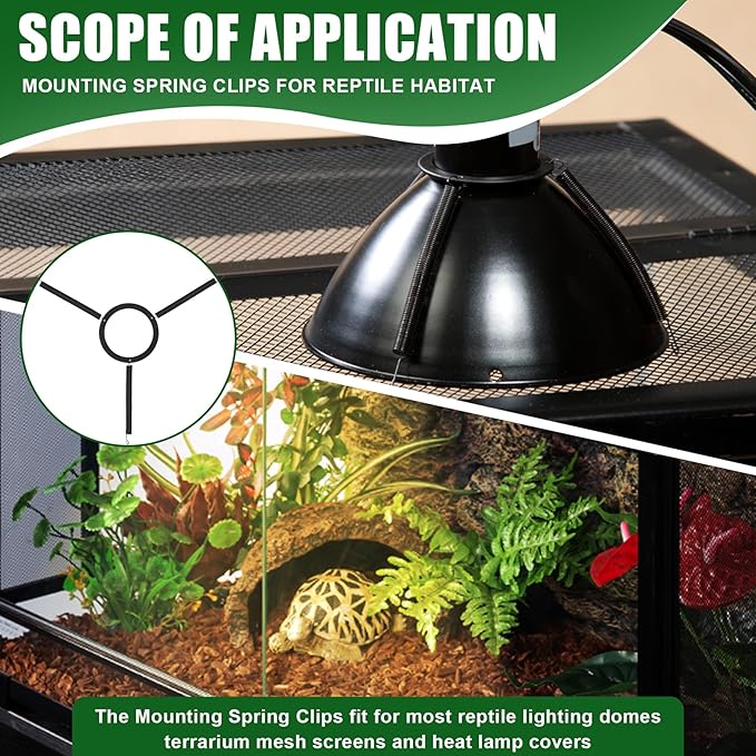 Mounting Spring Clips for Reptile Habitat Lighting Domes, Fits most reptile lighting domes,terrarium mesh screens, and heat lamp covers.Most Standard Domes and Screen Covers (1 pack)