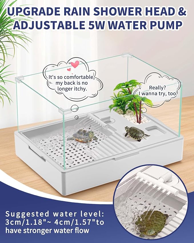 MoonOrange Large Turtle Tank Kit(Tank + Water Pump), Acrylic Turtle Tank Starter Kit with Two Rain Shower Head, Adjustable Water Pump, Higher Fences (S)