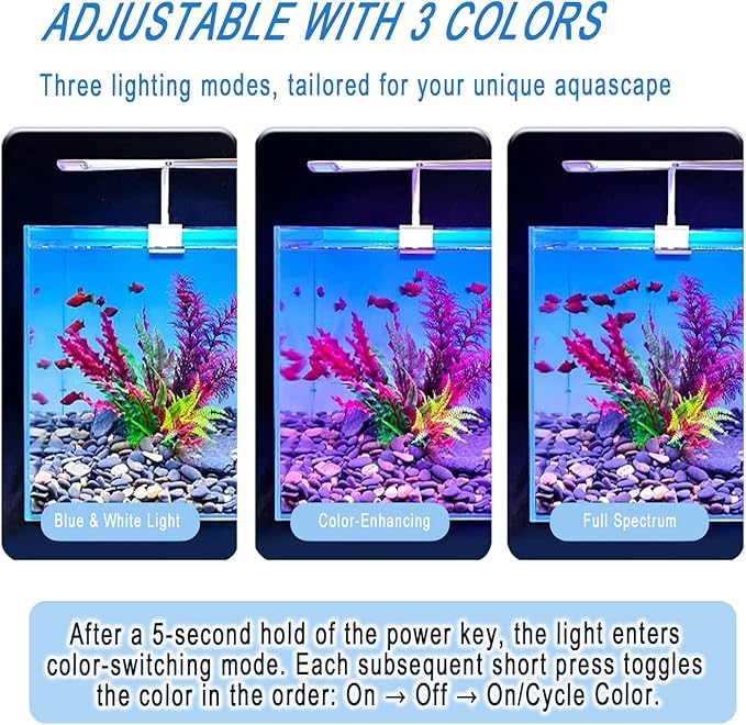 Led Aquarium Light Clip on Fish Tank Light Full Spectrum Plants Lights with Timer Auto On Off, 3 Colors Mode, 360° Adjustable 2 Light Bar, Aquarium Lamp Suitable for 20-75 Gal Fish Tank