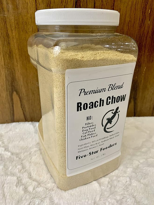5 lb. Roach & Cricket Chow – Balanced Protein, Calcium-Fortified Diet by Five-Star Feeders – 1-Gallon Plastic Container