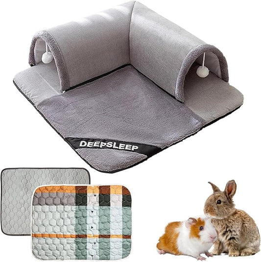 PINVNBY 3Pcs Guinea Pig Hideout Tunnel Tube with Removable Base & 2 Liners and Washable Soft Rabbit Bed & Small Animal Tunnel Tube Cage Accessories for Chinchillas, Hamsters, Ferrets, Bunny（Gray）
