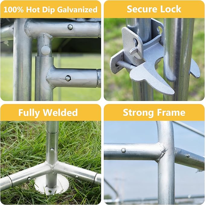 Large Chicken Coop Metal Chicken Runs for Yard with Cover Outdoor Hexagonal Chicken Coop Pet Pens Poultry Cage Duck Rabbit House Backyard Use