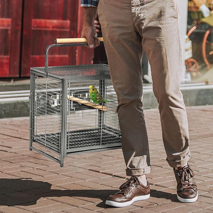 Portable Bird Cage Travel Carrier for Medium Birds Lightweight & Durable with Removable Bowls & Perches,Easy-Clean Tray for Cockatiels,Conures,Parakeets On The Go