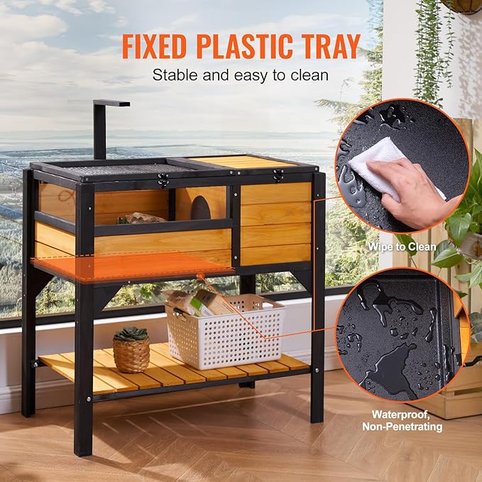 VEVOR Tortoise Habitat, Cedar Wooden Tortoise House Indoor & Outdoor, Tortoise Enclosure with Light Stand, Reptile Enclosure Small Animal Cage with Stand Legs for Gecko, Lizard, Snake