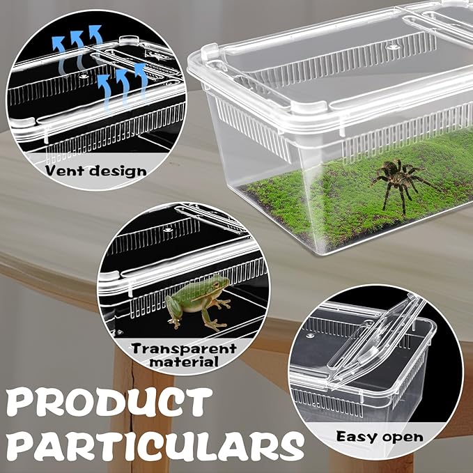 10 PCS Reptile Feeding Box, Isopod Enclosure Plastic Terrarium, Reptile Breeding Box for Bearded Gecko Dragon Lizard Spider Frog, Rreptile Carrier (Clear) (Clear, 7.5x4.9x3 in)