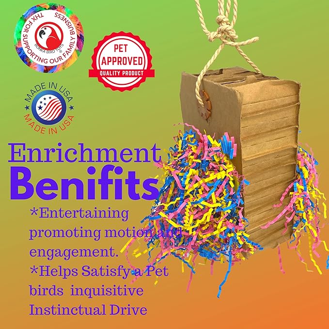 Bonka Bird Toys 3806 Large Harry Box 14" x 4", Large Parrot Chew Forage Shred Cage Toy, Amazon, African Grey, Eclectus, and Similar