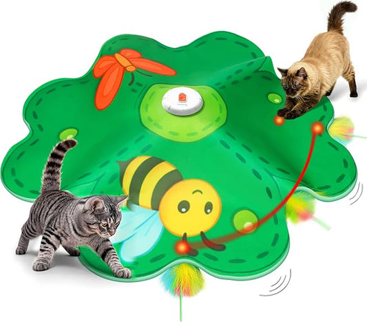 FEELNEEDY Rechargeable Cat Toys, 2 in 1 Hide and Seek Game Interactive Cat Toy, Movable LED Red Dot, Concealed Feathers, Durable Exercise Toys for Indoor Cats, Bored Adult Cats Wand Toy, Green by FEELNEEDY