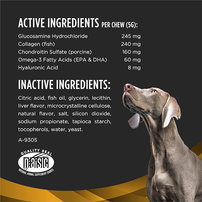 Purina Pro Plan Veterinary Large Breed Dog Joint Care Supplement with Glucosamine, Chondroitin, and Collagen to Support Hip and Joint Health – 60ct Pouch