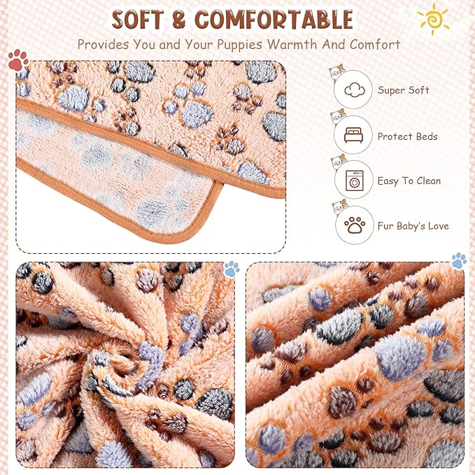 Tatuo 4 Pcs Dog Blanket for Pet Cat Blankets Indoor Puppy Teething Stuff Toys Paw Print Fleece Blanket Warm Sleep Mat for Guinea Pig Cage(White, Coffee, Pink, Purple,XXX-Large(51 x 63 Inch),Square)