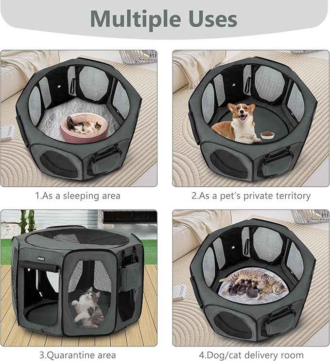 Nasonet Dog Playpen, Cat Dog Crate Portable Pet Exercise Cage Kennel House Puppy Playpen Animal Playpen Indoor/Outdoor, Water-Resistant Kennel Tent with Traveling Bag (Grey, Large)