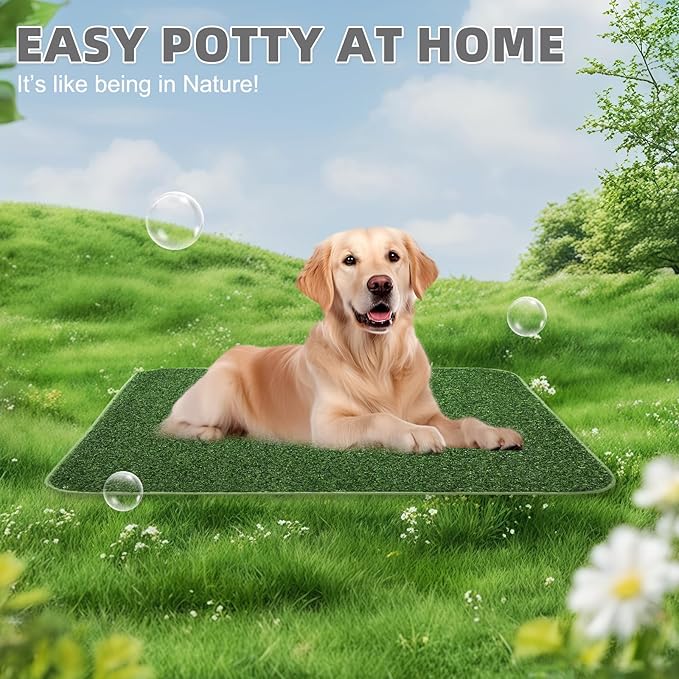 KOOLTAIL Dog Grass Pad with Washable Pee Pads for Puppy Potty Tray,20"*25" Soft Artificial Turf Multipurpose Reusable Grass Patch Pads for Dogs Litter Box, Leakproof for Doggie Training Indoor Outdoor