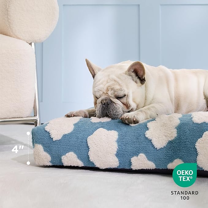 LE SURE Cute Dog Bed Large Sized Dogs-Thick Shredded Chopped Foam Pet Bed as Gift for Indoor with Removable Washable Cover, Modern Fuzzy Plush & Anti Slip Bottom, Blue