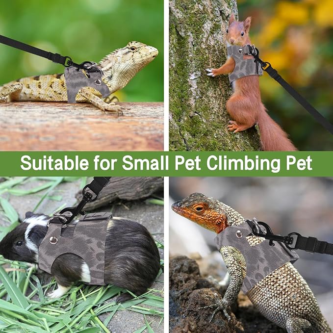 Bearded Dragon Lizard Leash Harness 3 Size Pack Leopard Print Lizard Harness Leash for Outdoor Small Reptiles Animal Squirrels (Grey)