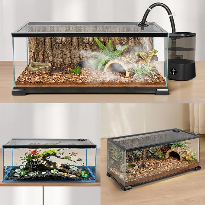 REPTI ZOO Terrarium Screen Cover with Cable Control for Reptile & Aquarium Tank, 30x12 inch Durable Steel Frame & Mesh Top for Reptile & Turtle & Fish Tank