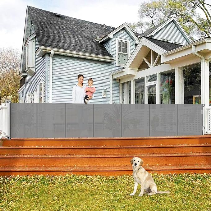 Reinforced 200 Inch Extra Long Retractable Baby Gates for Large Openings, Upgrade Extra Long Pet Gate to Prevent Bottom Crawling Through, 16 Ft Mesh Baby Gate Extra Wide Dog Gates for The House, Gray