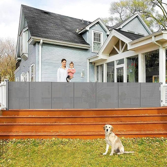 Reinforced 200 Inch Extra Long Retractable Baby Gates for Large Openings, Upgrade Extra Long Pet Gate to Prevent Bottom Crawling Through, 16 Ft Mesh Baby Gate Extra Wide Dog Gates for The House, Gray