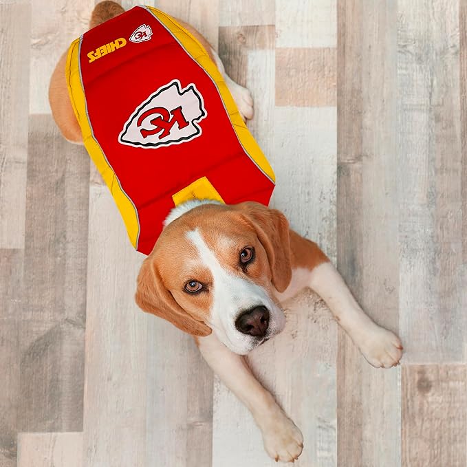 Pets First Kansas City Chiefs Puffer Vest, Small, Waterproof Dog Coat, NFL Licensed Pet Warming Sports Jacket