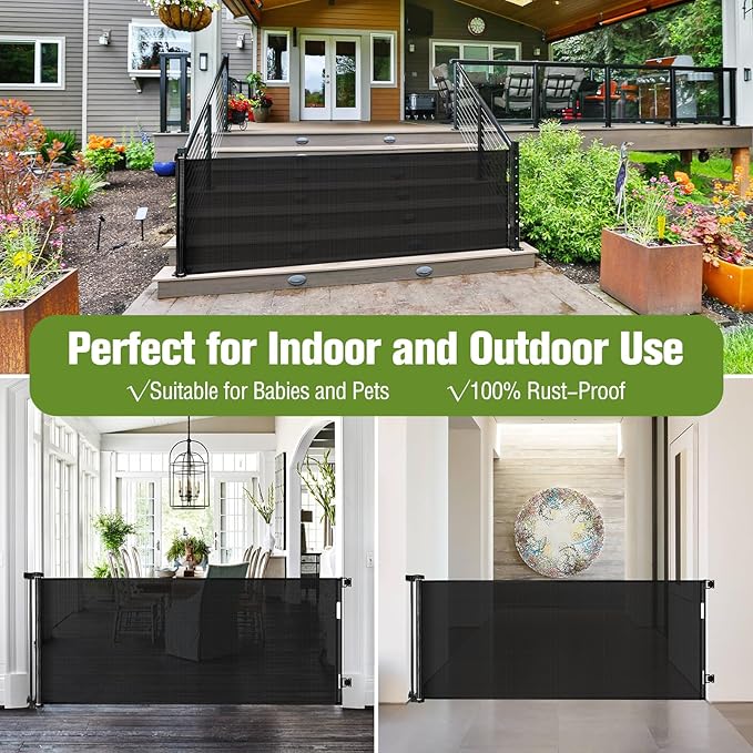 Baby Gate Extra Wide 65" Space Saving Retractable Mesh Gates for Kids or Pets Movable Retractable Baby Gates Indoor Outdoor Retractable Gate Dog Gates for Doorways, Stairs, Black