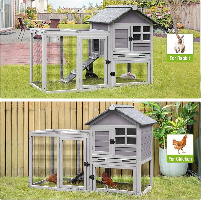 GUTINNEEN Rabbit Hutch Chicken Coop Expandable Indoor Bunny Cage Outdoor Guinea Pig Cage with Run 51.6" L
