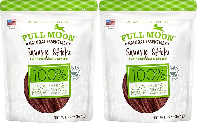 Full Moon All Natural Human Grade Dog Treats, Essential Duck Savory Sticks 22.0 oz, (Pack of 2)