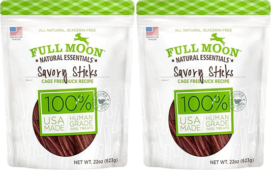Full Moon All Natural Human Grade Dog Treats, Essential Duck Savory Sticks 22.0 oz, (Pack of 2)