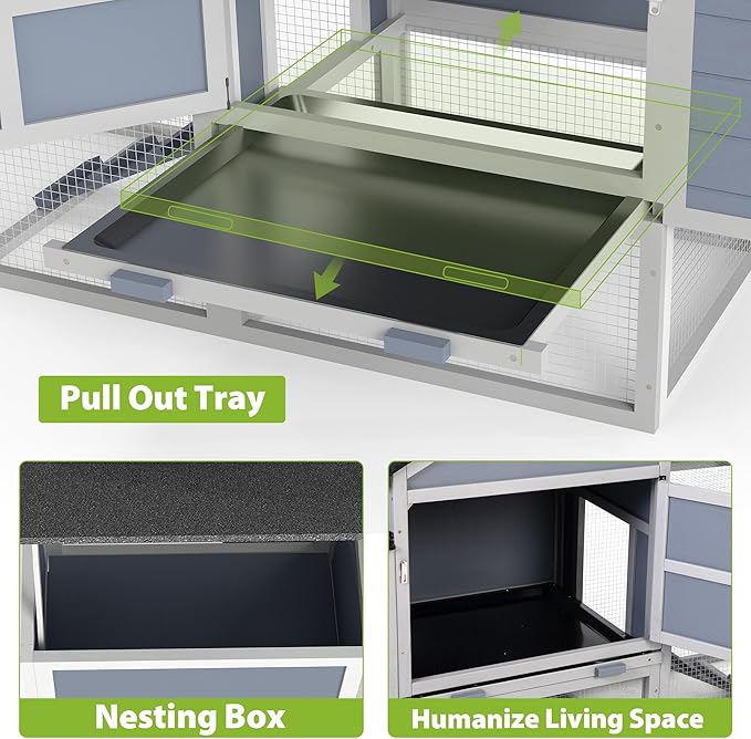 COZIWOW Outdoor Chicken Coop, Wooden Hen House with Nesting Box, Run, Resting Room, Ramp, Pull-Out Tray, Weatherproof, Patio Garden Pen Hutch for Ducks Poultry Pets, Easy to Clean, Gray (Normal)