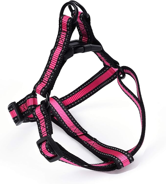 Mile High Life Night Reflective Double Adjustable Band Nylon Small Puppy Pet Dog Combo Collar Leash and Harness Set (Reflective Edge Pink, Mediun (Pack of 3))