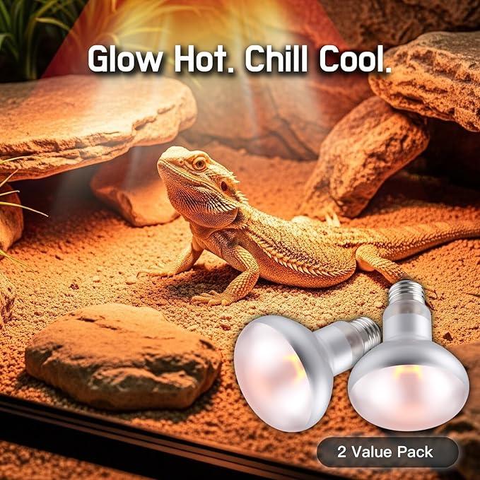 150W Reptile Basking Heat Bulb, 2-Pack UVA Daylight Heat Lamp Bulbs for Bearded Dragons, Turtles, Snakes, Lizards & Amphibians - Provides Infrared Heat Output & Sunlight Simulation Heating Light