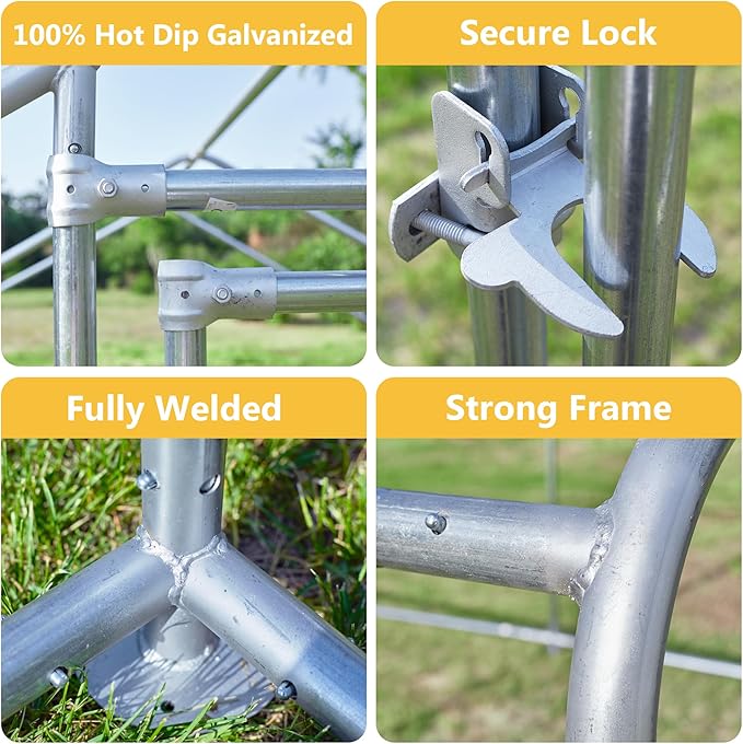 Large Chicken Coop Chicken Runs for Yard with Cover Outdoor Metal Pet Pens Poultry Cage Duck Rabbit House Backyard Use