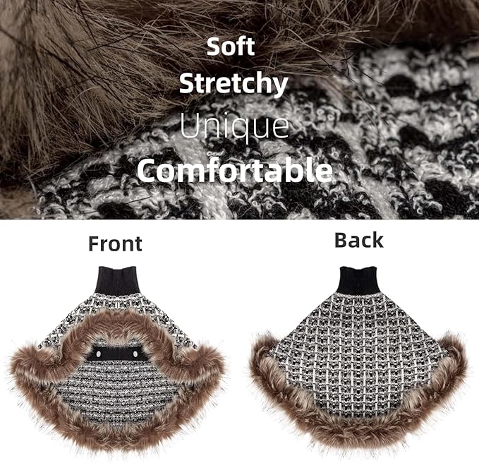 Dog Sweater Cloak, Pearl Cotton Bouclé Yarn Puppy Sweater, Cold Weather Coat Knitwear for Small Dogs, Classic Turtleneck Thick Dog Clothes with Thick Fluff DS95XS
