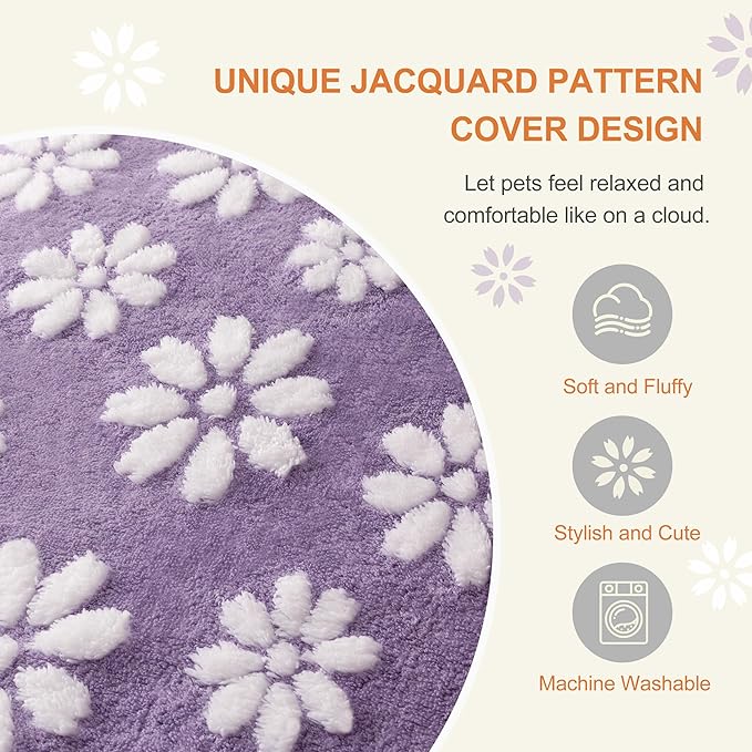 Dog Beds for Extra Large Dogs, Cute Thick Dog Bed for Crate Kennel, Fluffy Pet Bed with Removable Washable Cover and Anti-Slip Bottom, 41"x 28", Purple Flower