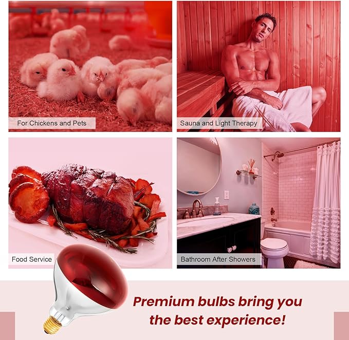 Treela 6 Pcs 110V 175W Red Infrared Bulbs Medium E26 Base, Red Heat Lamp Flood Light Bulbs Heat Light for Bathroom Chickens Brooder Pets