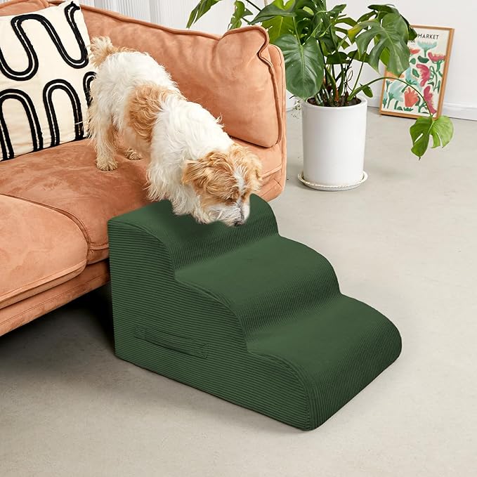 Mesa Lemon Dog Steps for Small Dogs, 3-Step Pet Ramp Stairs for High Beds and Sofa, Non-Slip Pet Stairs for Small Dogs and Cats, Removable and Easy to Clean Cover, Green