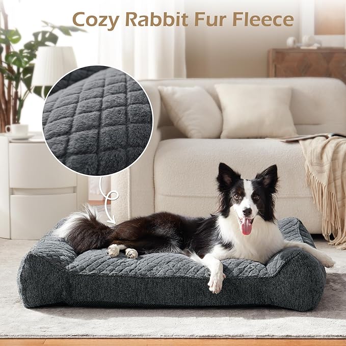 JOEJOY Extra Large Orthopedic Dog Beds Large Sized Dog, Extra Thick Supportive Big Dogs Bed with Sides, Ultra Soft Pet Bed Sofa, Grey, 48''x35''