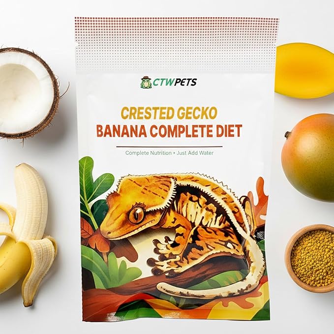 CTWPets Crested Gecko Banana Complete Diet – Premium Fruit & Protein Powder Food, Just Add Water, Complete Nutrition for Crested Geckos & Fruit-Eating Reptiles – Includes Feeding Spoon (6oz)