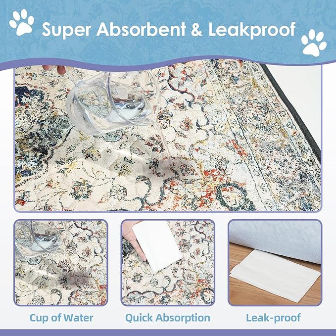 SCLOSE Washable Pee Pad for Dogs Extra Large, 72" x 72" Reusable Puppy Pads Waterproof Dog Rugs, Super Absorbent, Leakproof, Dog Crate Pad, Playpen Mat, Whelping Pads, Vintage Medallion