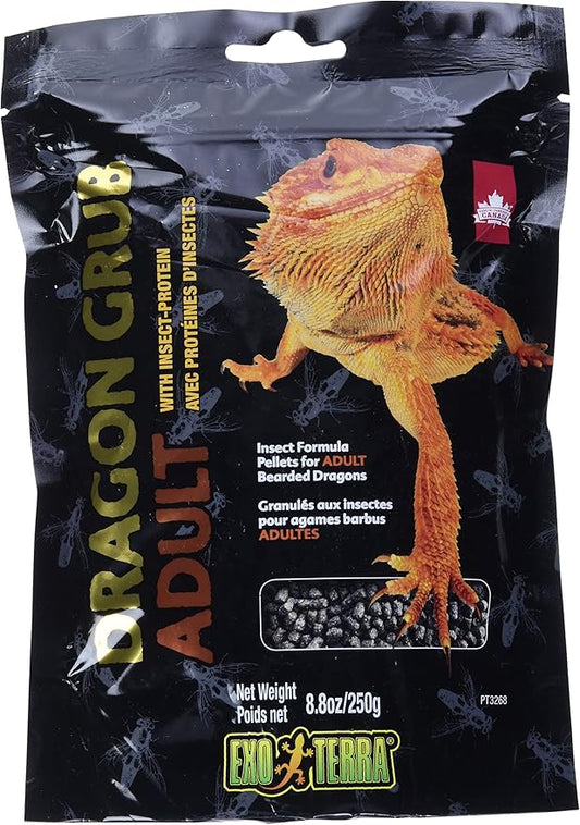 Exo Terra Dragon Grub Adult 8.8 oz – High-Protein Bearded Dragon Food with Black Soldier Fly Larvae – Nutrient-Rich, Insect-Based Pellets for Insect-Eating Reptiles, Supports Bone & Digestive Health