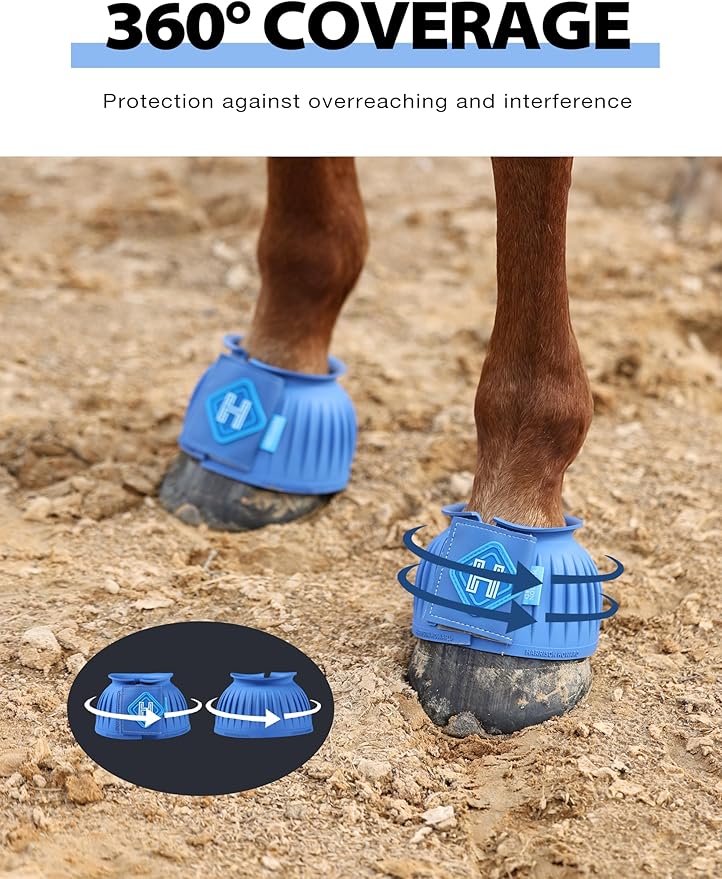 Harrison Howard Rubber Pull-on Bell Boots with Fleece Lining and Touch-Close Tapes Hoof Overreach Protection for Horses
