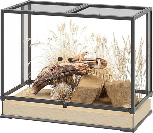 Erinnyees 74 Gallon Reptile Terrarium with Top Screen Ventilation, Snake Habitat with Heating Pad Space, Front Opening Reptile Vivarium with Sliding Cable Outlet for Leopard Geckos, Turtles, Snakes