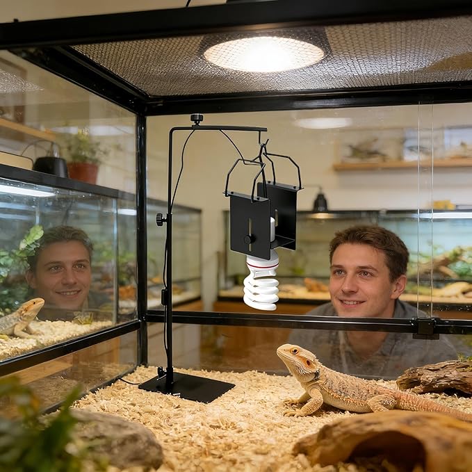 Adjustable Light Holder - Adjustable Height Terrariums Socket with Timer, Terrarium Heat Lamp Holder for Gecko Lizard Amphibians Tortoise Bearded Dragons Leopard Geckos Horned Frogs