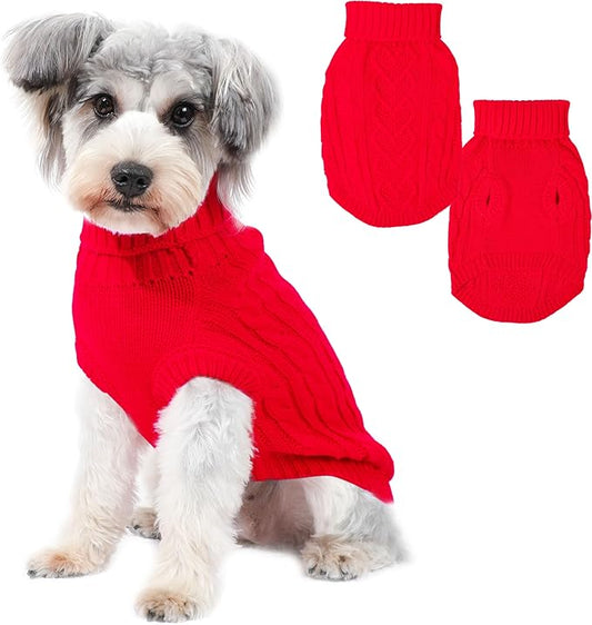 Dog Christmas Sweater Dog Sweaters for Small Dogs Solid Knitted Chihuahua Clothes Warm Puppy Sweater Turtleneck Pullover Pet Cat Knitwear Xmas Doggy Outfit (Red, X-Small)