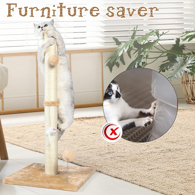 ANWA 32" Tall Sisal Cat Scratching Posts Tree for Indoor Cats Adults, Beige - Image 6